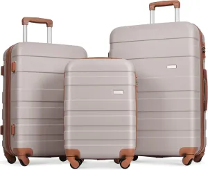 Lightweight and Durable Hardshell Luggage Set, 3-Piece Spinner Suitcases for Travel, 20'' 24'' 28'', Light Brown