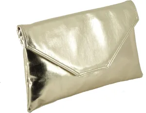LONI Womens Stylish Large Envelope Metallic Clutch Bag/Shoulder Bag Wedding Party Prom Bag
