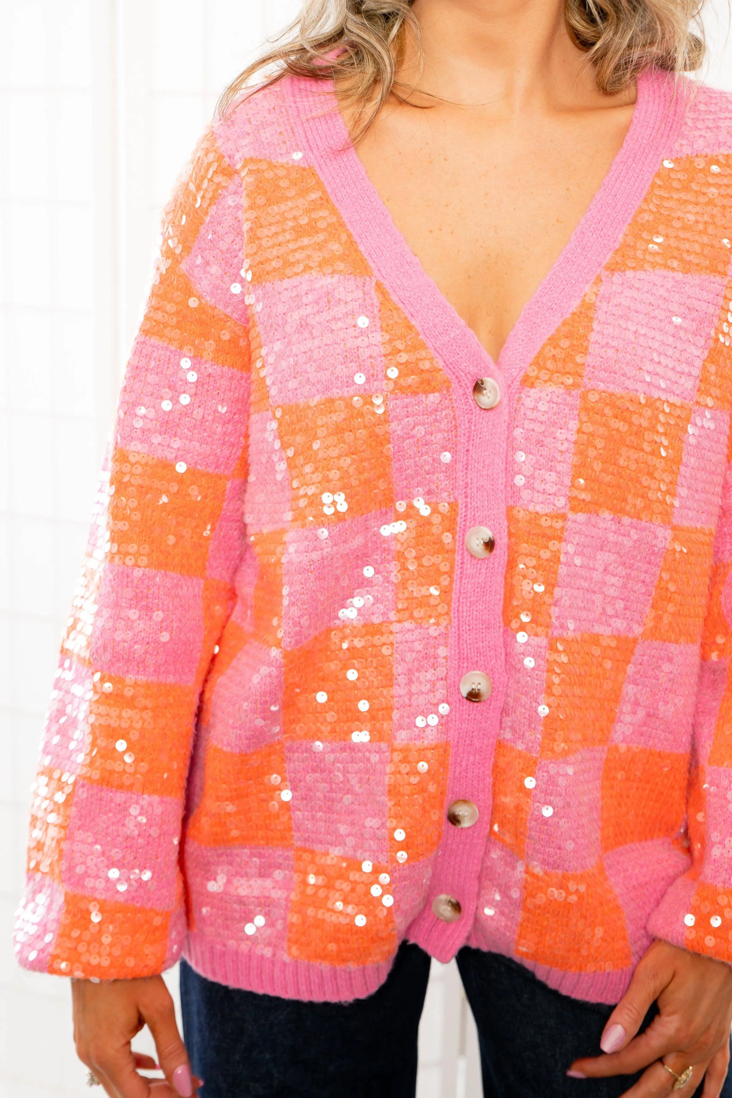 Love and Lux Orange & Pink Sequin Cardigan