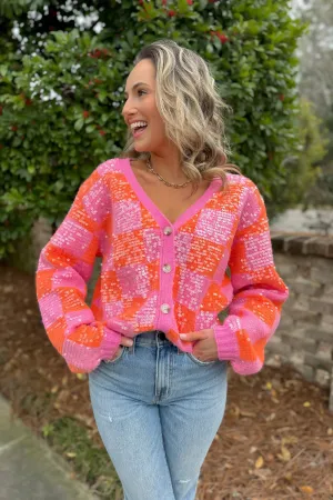 Love and Lux Orange & Pink Sequin Cardigan