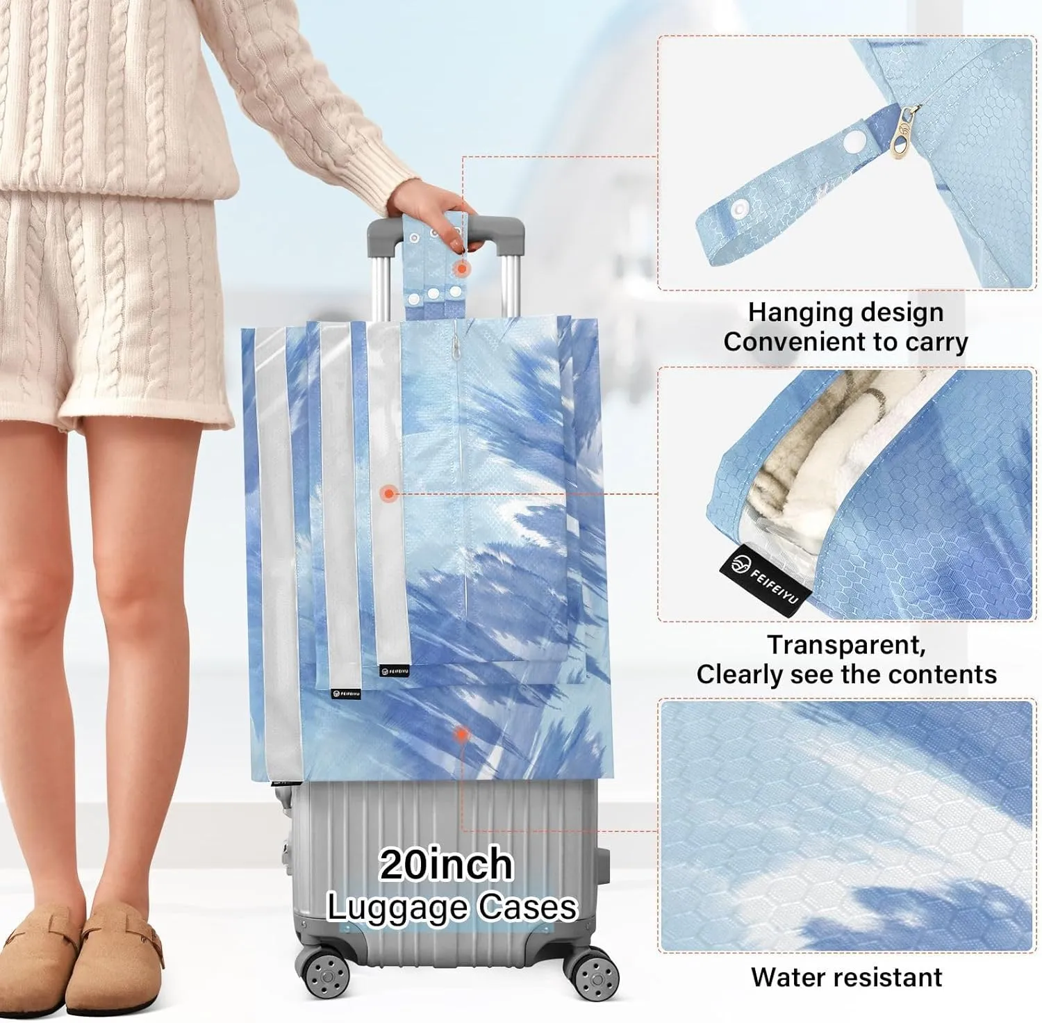 Luggage Space Saver, Organizadores De Maletas Para, Light Blue Tiedye, With Zipper, 3 Set Travel Packing Cubes For Suitcases, Garment Bag Closet Storage
