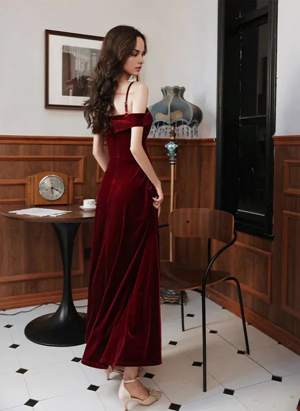 Luolandi A-Line Velvet Simple Sweetheart Off Shoulder Party Dress Velvet Prom Dress Wedding Guest Party Dresses Evening Dress