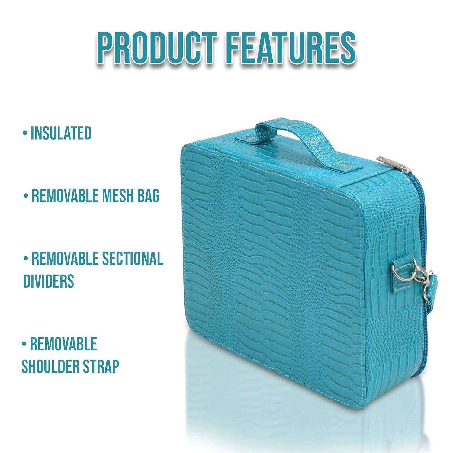 Makeup Bag for Women | Cosmopolitan Chic, Classy Travel Makeup Case | Insulated Cosmetic Bags with Interior Mesh Pocket | Waterproof Makeup Carrying Case with Top Handle | Blue Turquoise