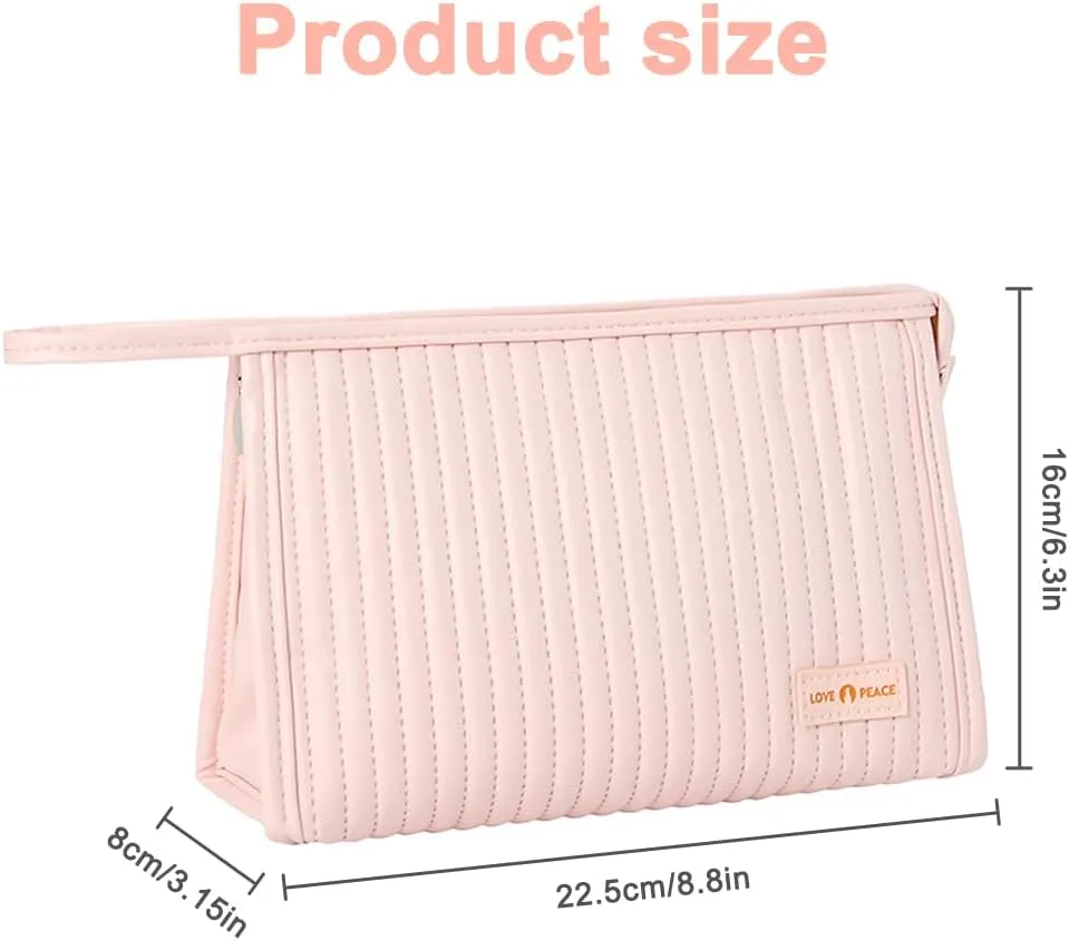 Makeup Bag Travel Cosmetic Organizer Bag Zipper Pouch Bags Toiletry Bags for Women and Girls (Light Pink), 22.5 x 8x16cm