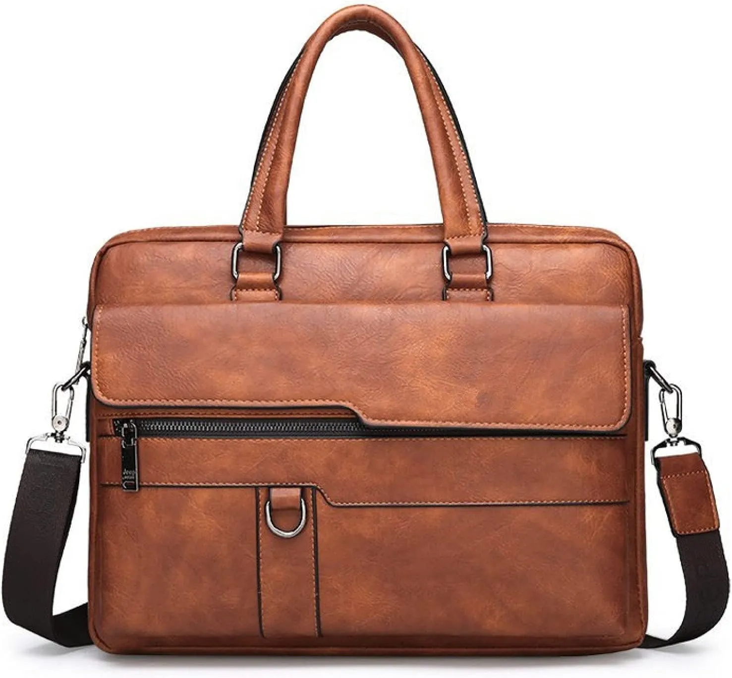 Mens 14 Inches Laptop Briefcase Faux Leather Messenger Shoulder Bags Business Satchel Light Brown