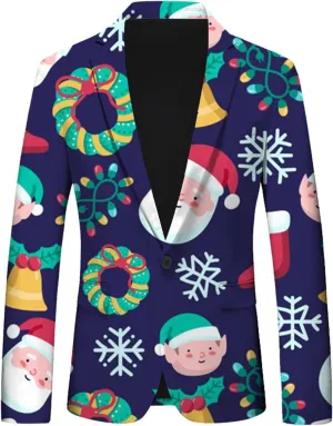 Mens Christmas Suit Jacket Ugly Christmas Blazer Jacket Funny Xmas Santa Party Blazers Sport Coat Christmas Suit for Men