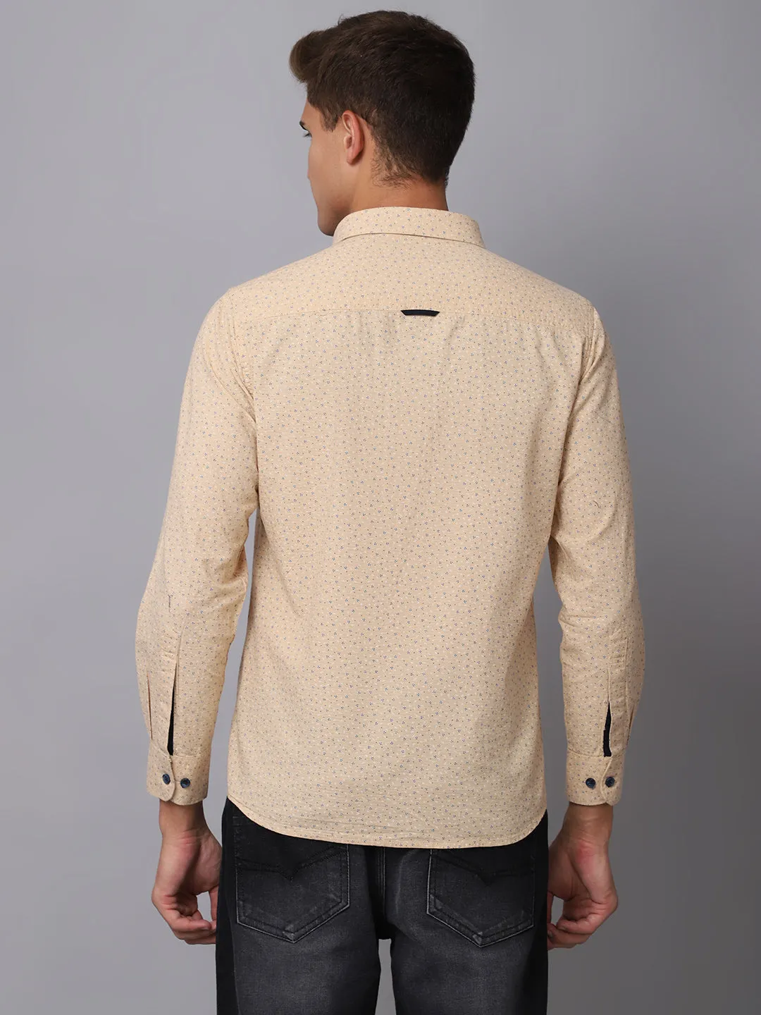 Men's Light Khaki Casual Ditsy Print Full Sleeve Shirt