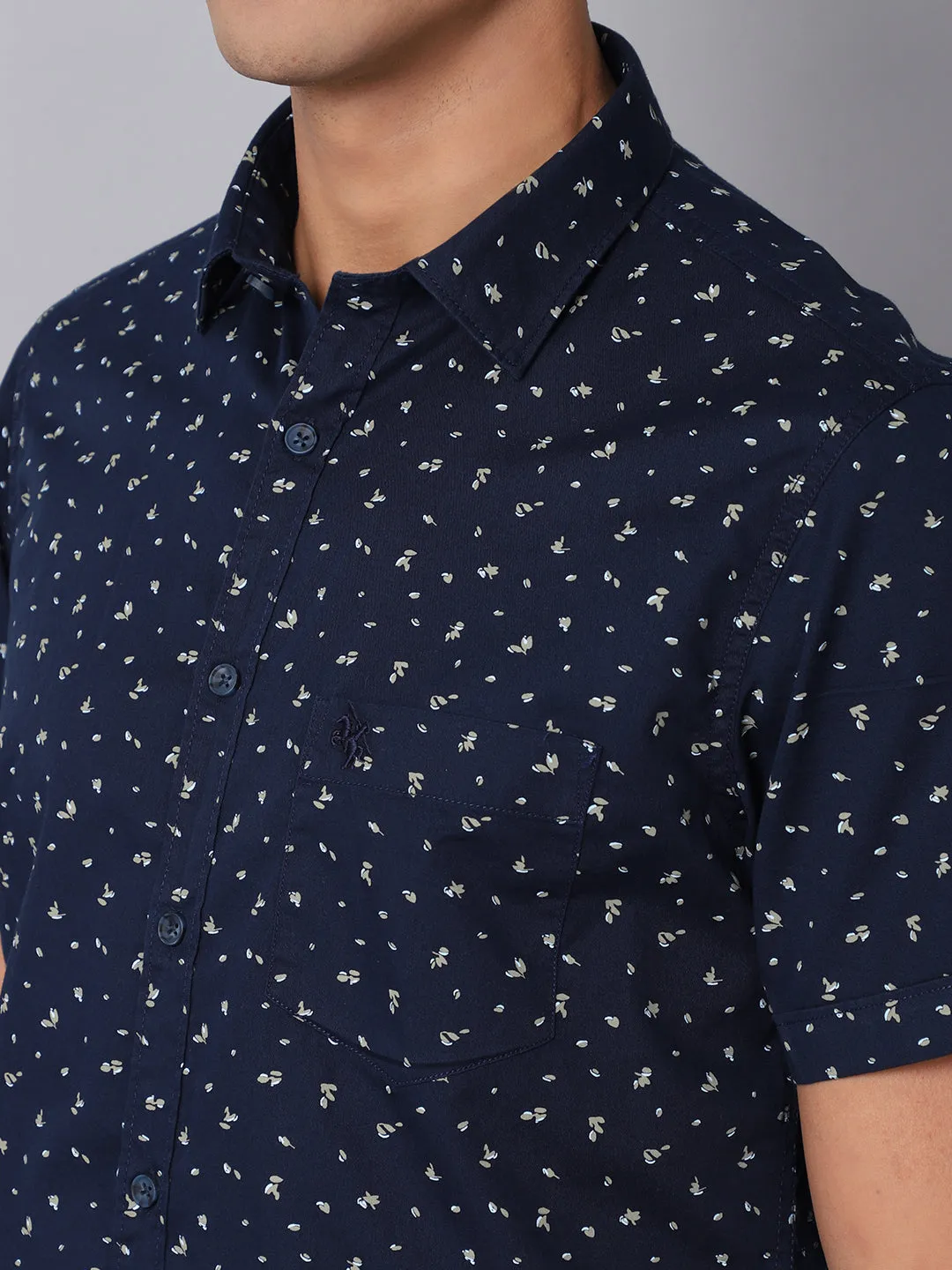 Men's Navy Blue Casual Floral Print Half Sleeve Shirt