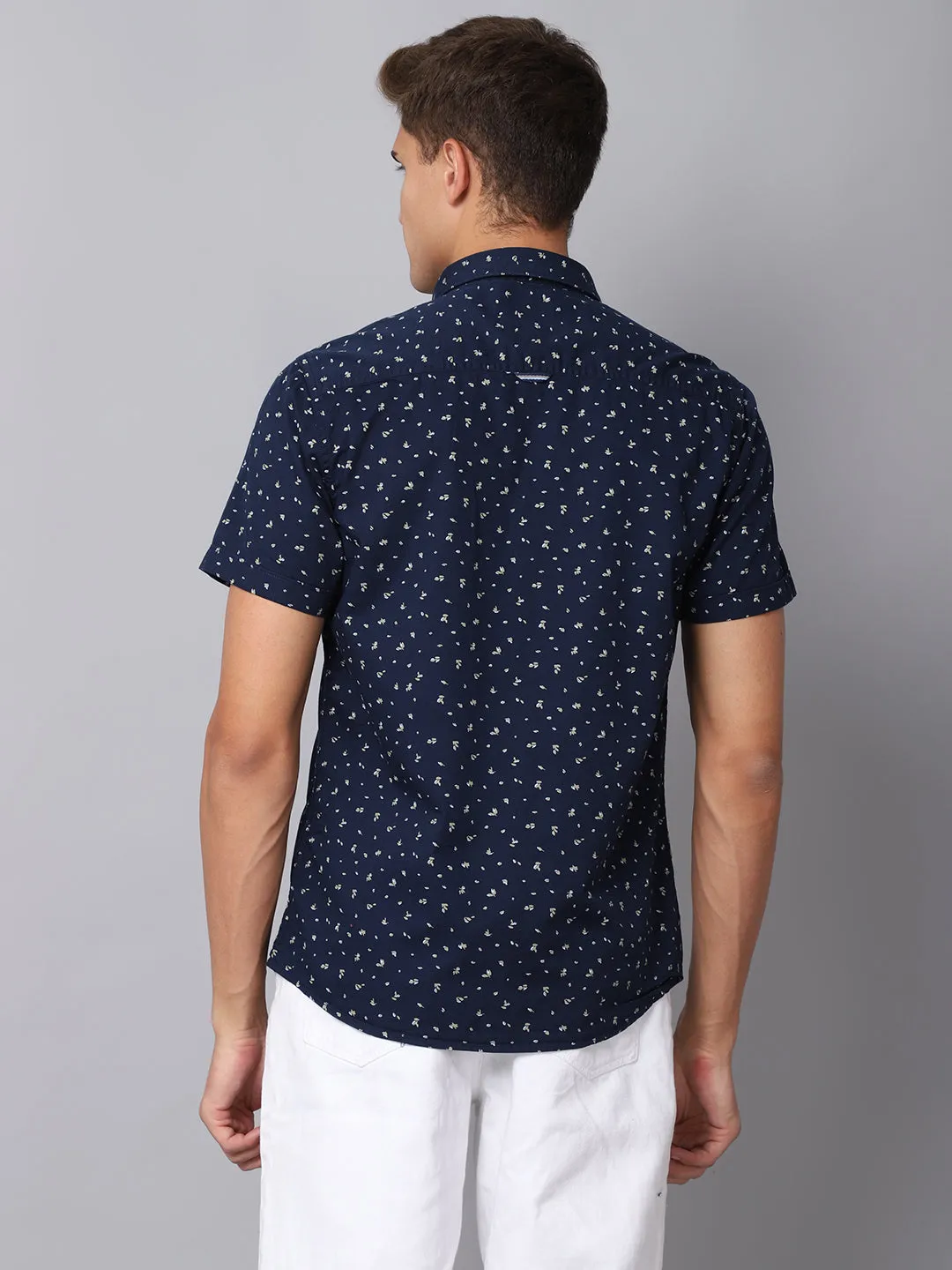 Men's Navy Blue Casual Floral Print Half Sleeve Shirt