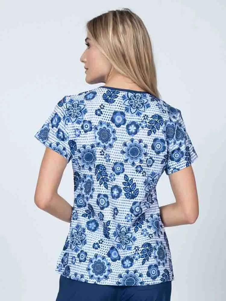 Meraki Sport Women's Print Scrub Top | Summer Blooms
