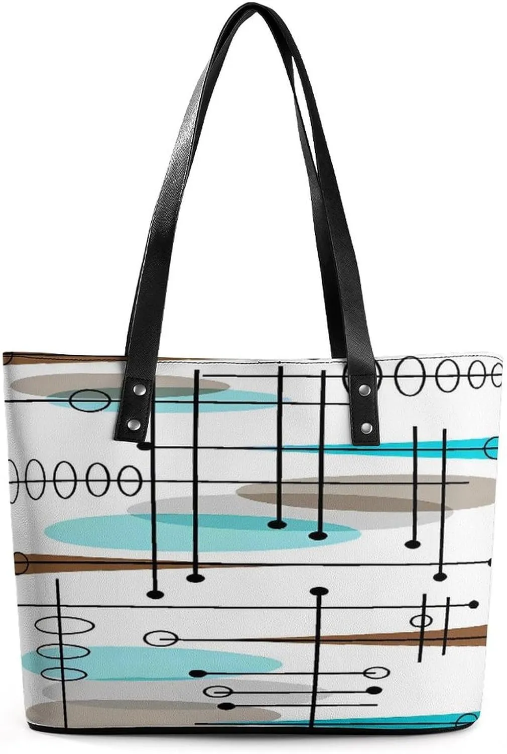 Mid-Century Modern Atomic Art Women Tote Bags Top Handle Satchel Handbags Faux Leather Tassel Shoulder Purse