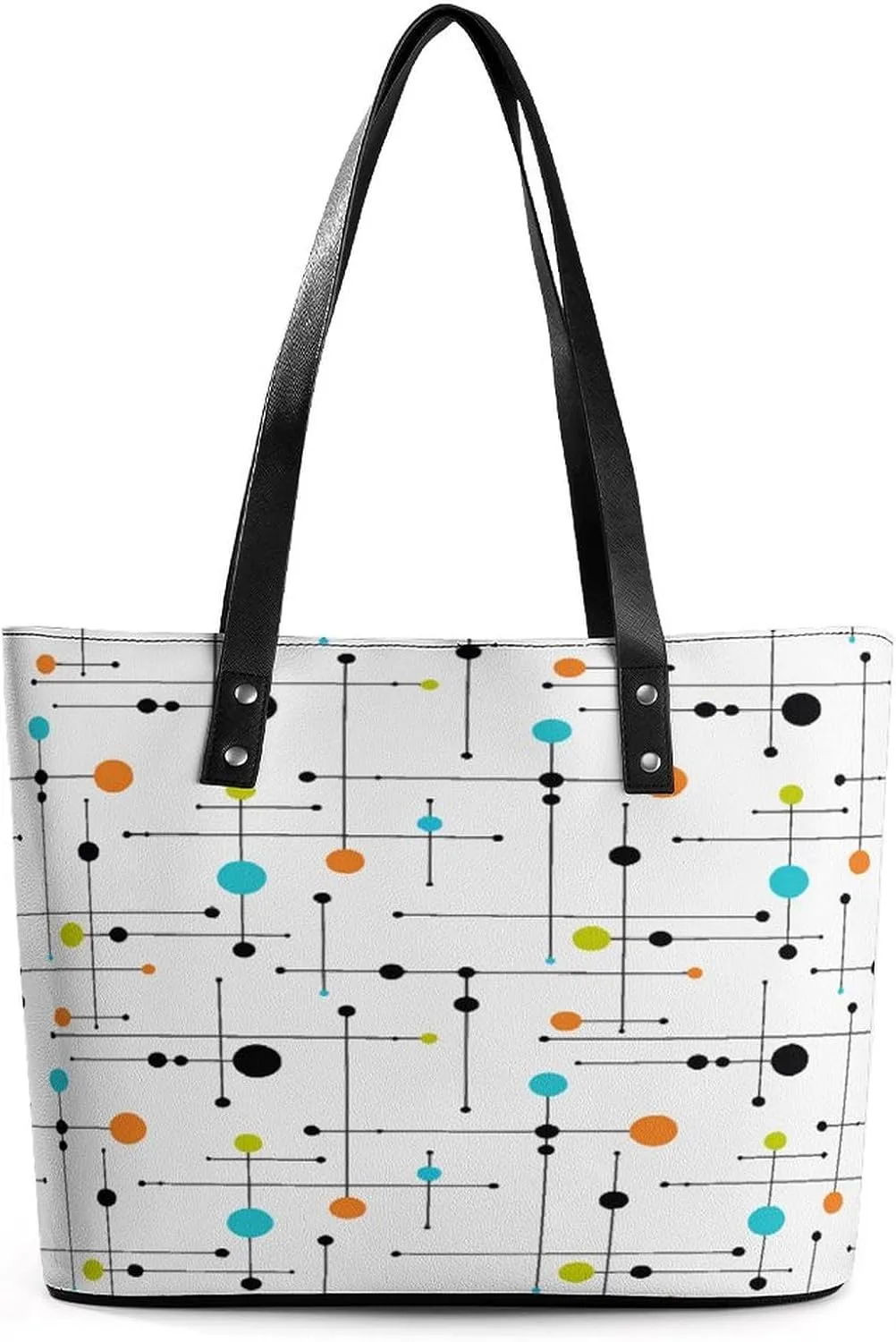 Mid-Century Modern Atomic Art Women Tote Bags Top Handle Satchel Handbags Faux Leather Tassel Shoulder Purse