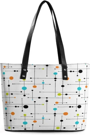 Mid-Century Modern Atomic Art Women Tote Bags Top Handle Satchel Handbags Faux Leather Tassel Shoulder Purse