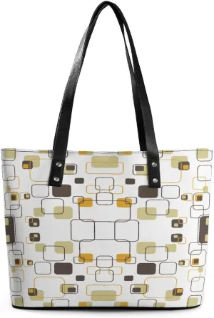 Mid-Century Modern Atomic Art Women Tote Bags Top Handle Satchel Handbags Faux Leather Tassel Shoulder Purse