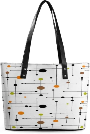 Mid-Century Modern Atomic Art Women Tote Bags Top Handle Satchel Handbags Faux Leather Tassel Shoulder Purse