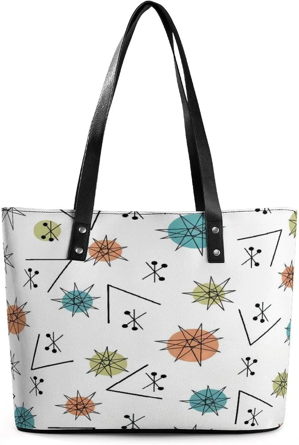 Mid-Century Modern Atomic Art Women Tote Bags Top Handle Satchel Handbags Faux Leather Tassel Shoulder Purse