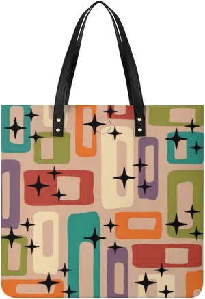 Mid-Century Modern Atomic Art Women Tote Bags Top Handle Satchel Handbags PU Faux Leather Tassel Shoulder Purse