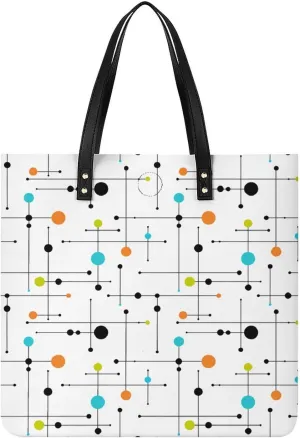 Mid-Century Modern Atomic Art Women Tote Bags Top Handle Satchel Handbags PU Faux Leather Tassel Shoulder Purse