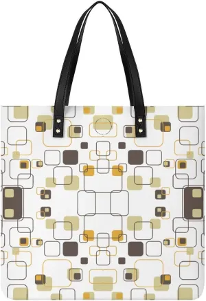 Mid-Century Modern Atomic Art Women Tote Bags Top Handle Satchel Handbags PU Faux Leather Tassel Shoulder Purse