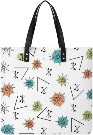 Mid-Century Modern Atomic Art Women Tote Bags Top Handle Satchel Handbags PU Faux Leather Tassel Shoulder Purse