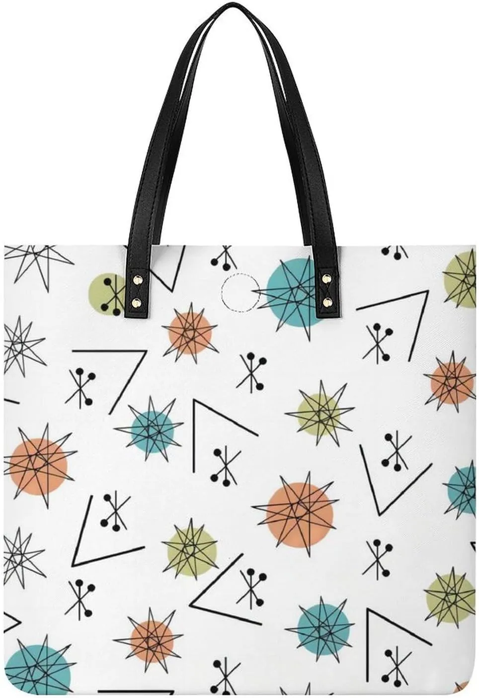 Mid-Century Modern Atomic Art Women Tote Bags Top Handle Satchel Handbags PU Faux Leather Tassel Shoulder Purse