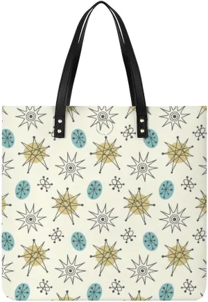 Mid-Century Modern Atomic Art Women Tote Bags Top Handle Satchel Handbags PU Faux Leather Tassel Shoulder Purse
