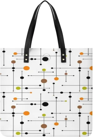 Mid-Century Modern Atomic Art Women Tote Bags Top Handle Satchel Handbags PU Faux Leather Tassel Shoulder Purse