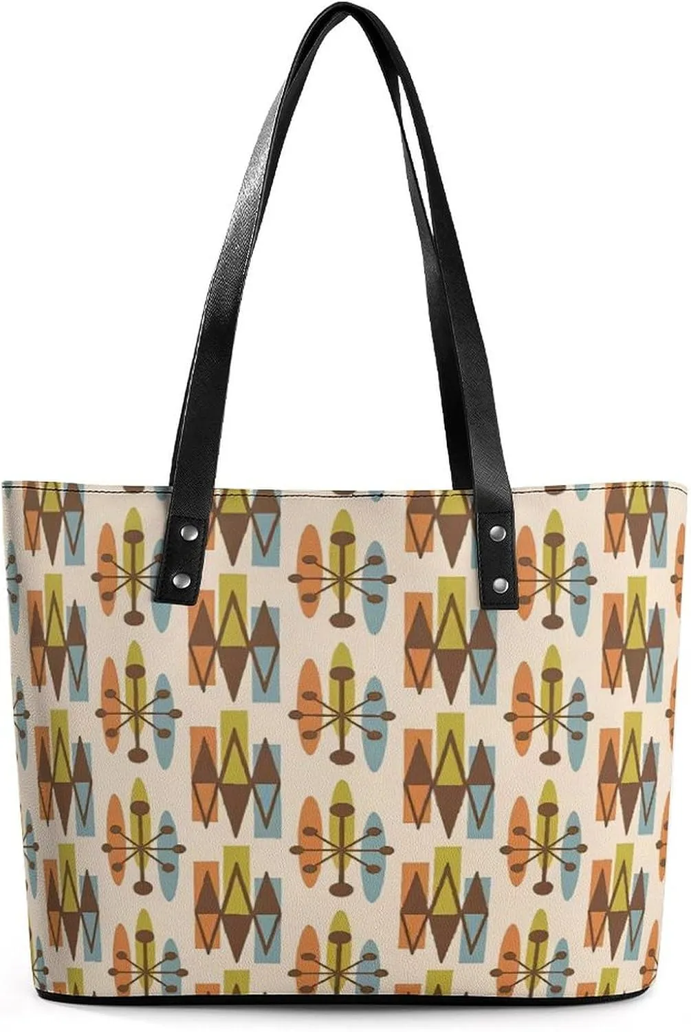 Mid Century Modern Atomic Triangles Women Tote Bags Top Handle Satchel Handbags Faux Leather Tassel Shoulder Purse