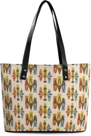Mid Century Modern Atomic Triangles Women Tote Bags Top Handle Satchel Handbags Faux Leather Tassel Shoulder Purse