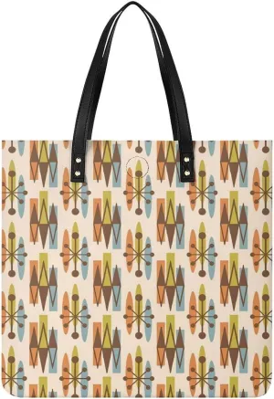 Mid Century Modern Atomic Triangles Women Tote Bags Top Handle Satchel Handbags PU Faux Leather Tassel Shoulder Purse