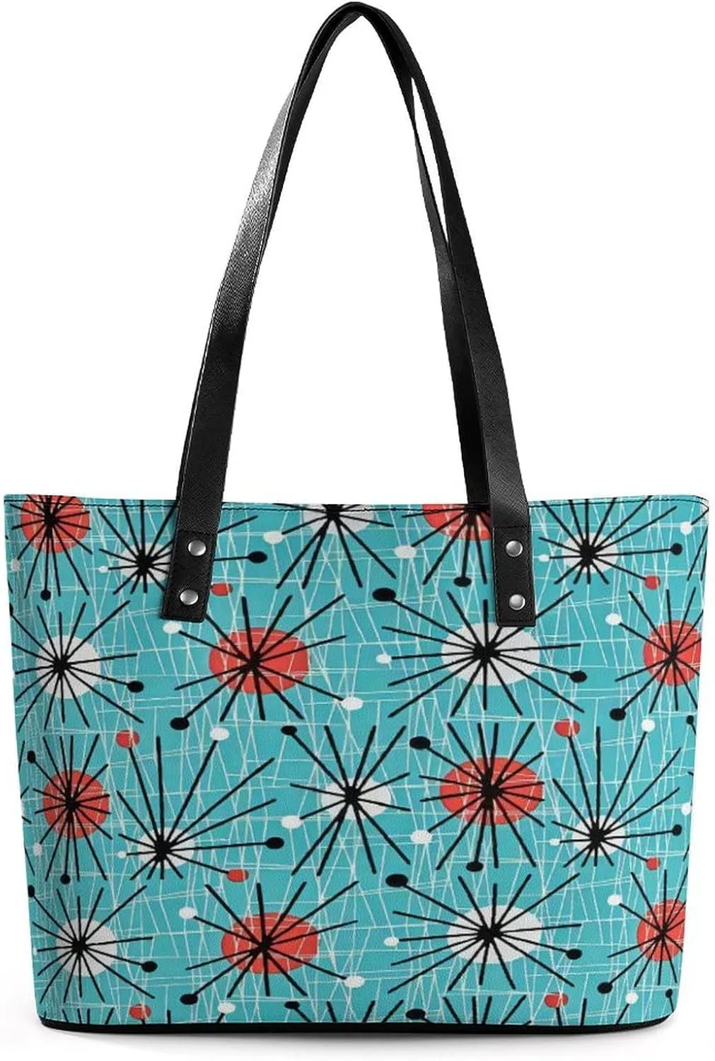 Mid Century Modern Atomic Turquoise Women Tote Bags Top Handle Satchel Handbags Faux Leather Tassel Shoulder Purse