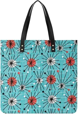 Mid Century Modern Atomic Turquoise Women Tote Bags Top Handle Satchel Handbags PU Faux Leather Tassel Shoulder Purse