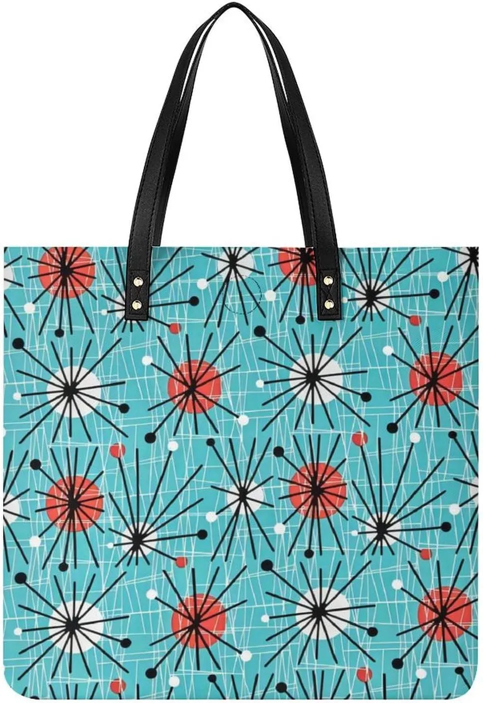 Mid Century Modern Atomic Turquoise Women Tote Bags Top Handle Satchel Handbags PU Faux Leather Tassel Shoulder Purse