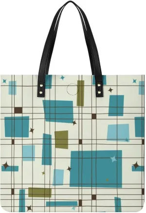 Mid Century Modern Partten Women Tote Bags Top Handle Satchel Handbags PU Faux Leather Tassel Shoulder Purse