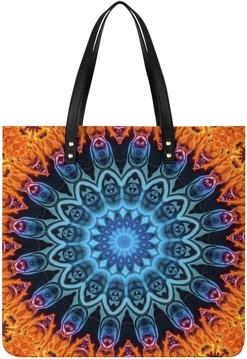 Modern Mandala Aqua Blue Orange Women Tote Bags Top Handle Satchel Handbags PU Faux Leather Tassel Shoulder Purse