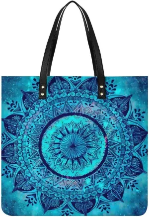 Modern Mandala Art Women Tote Bags Top Handle Satchel Handbags PU Faux Leather Tassel Shoulder Purse