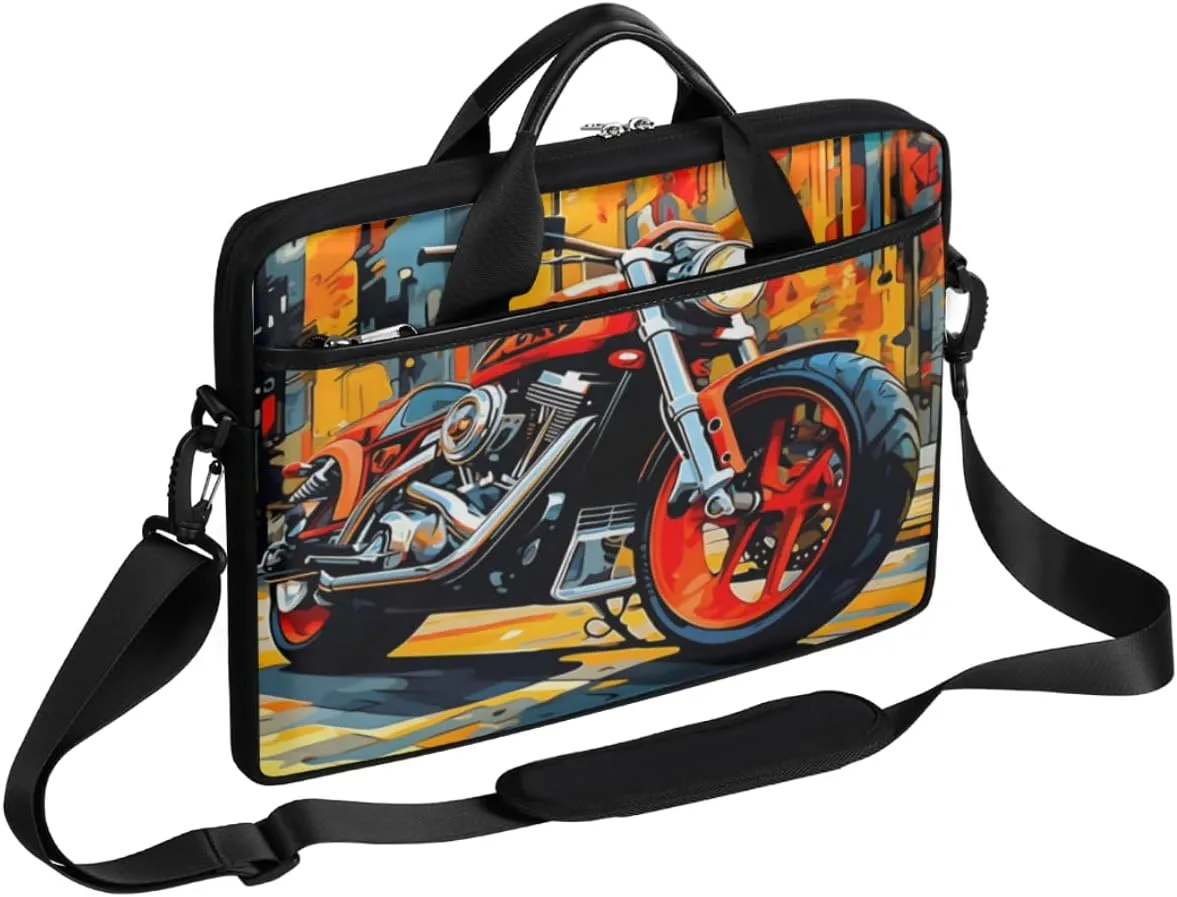 Modern Motorcycle Style Laptop Shoulder Bag for 14" 15" Tablet Computer Notebook Sleeve Messenger Bag Carrying Case with Strap Briefcase Tote