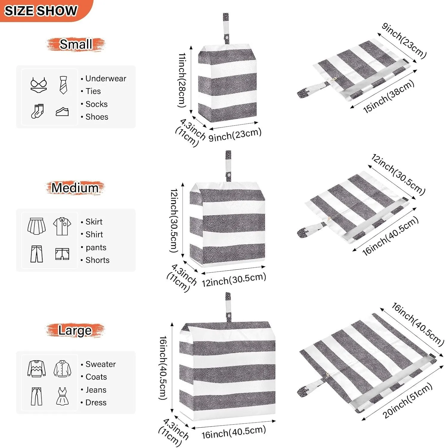 Modern Stripes 3 Set Travel Packing Cubes For Suitcases, Foldable, Garment Bag Closet Storage, Luggage Space Saver, Organizadores De Maletas Para