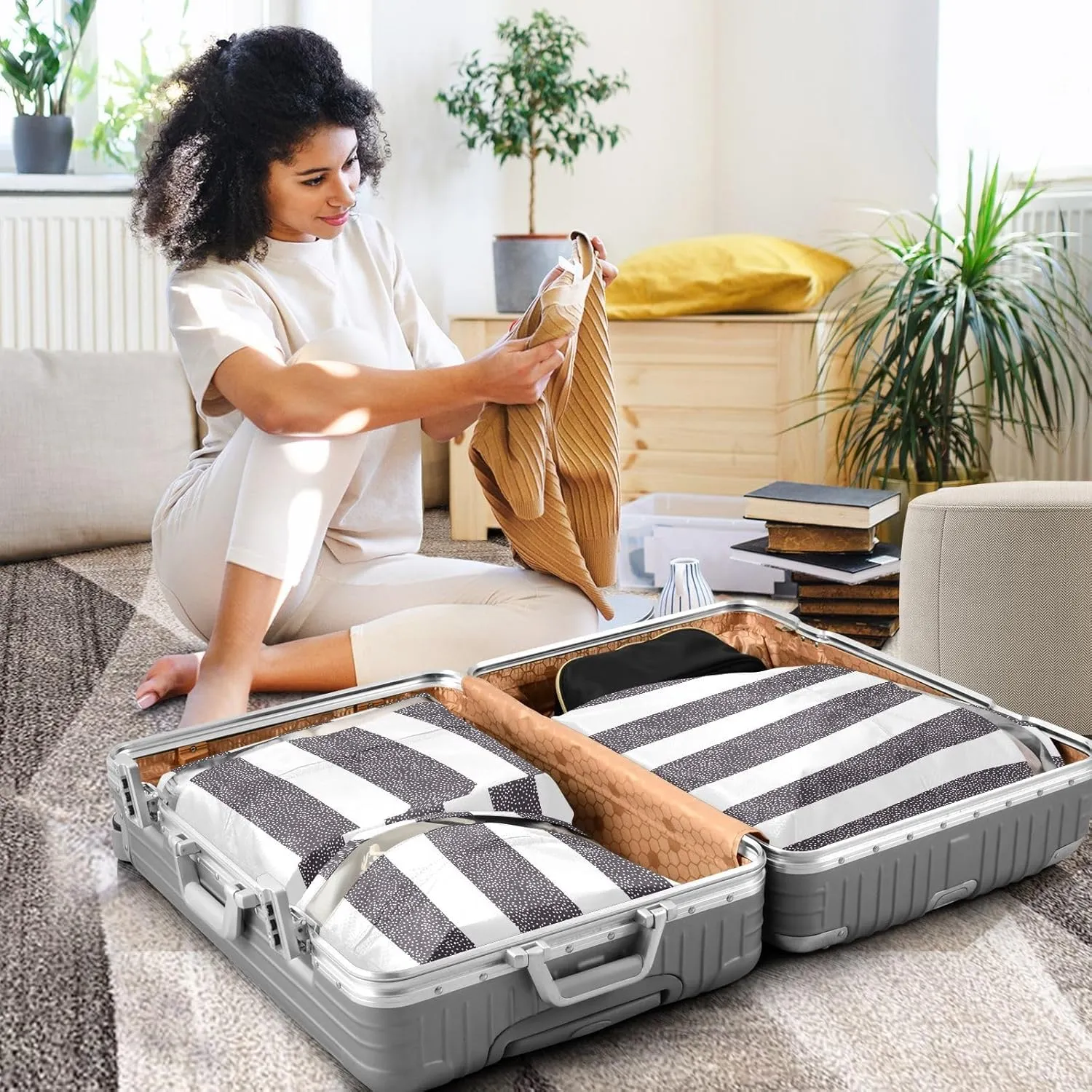 Modern Stripes 3 Set Travel Packing Cubes For Suitcases, Foldable, Garment Bag Closet Storage, Luggage Space Saver, Organizadores De Maletas Para