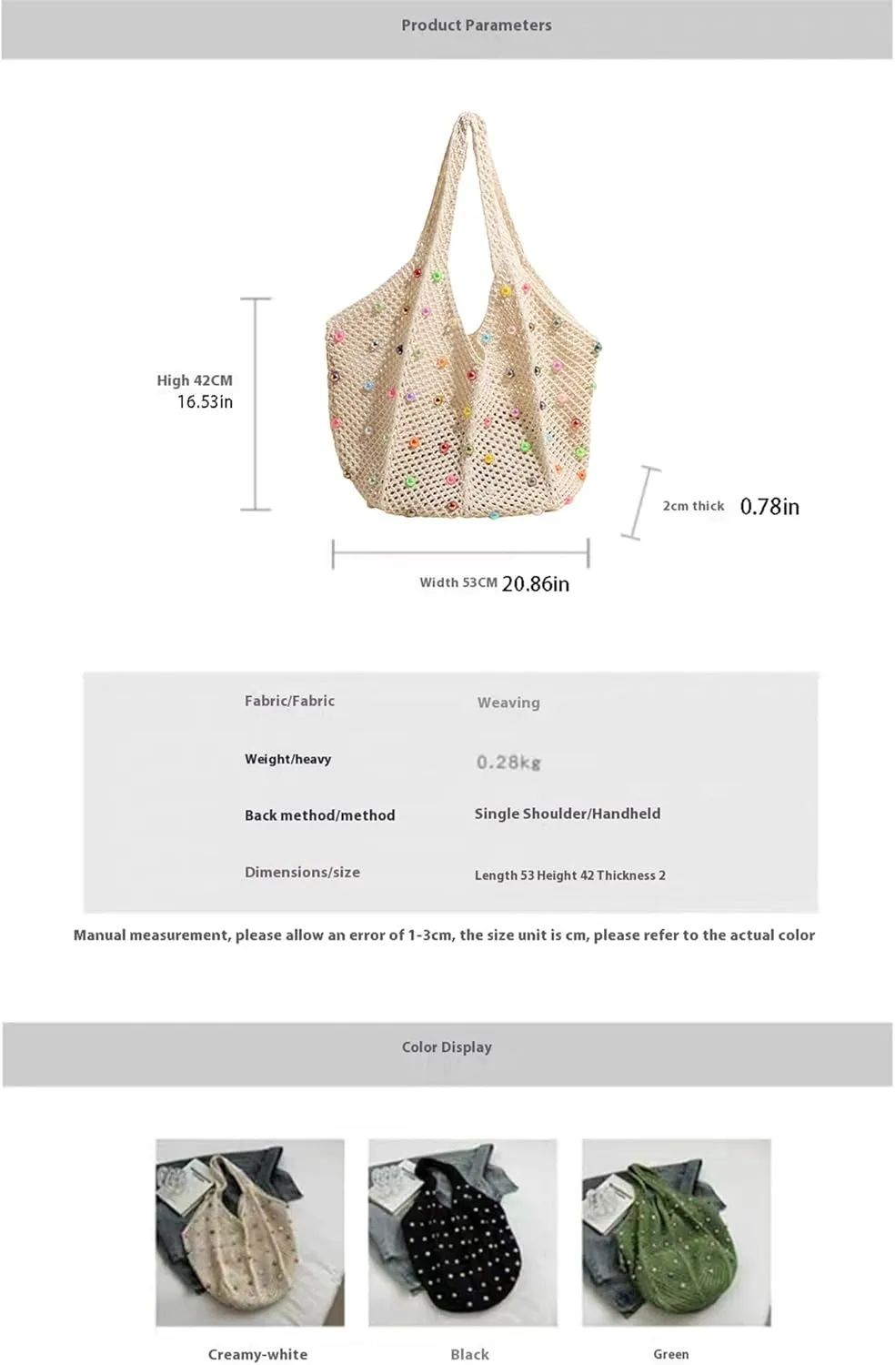 Mtsebmves Women Beach Boho Tote Trendy Cute Large Capacity Colored Beads Crochet Shoulder Bag Handbag