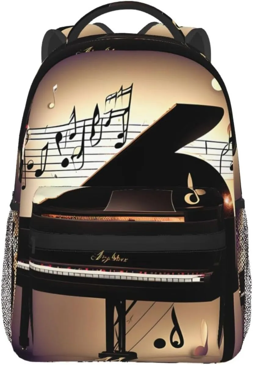 Music Note Piano Print Laptop Backpack Stylish Bookbag College Daypack Travel Business Work Bag For Men Women