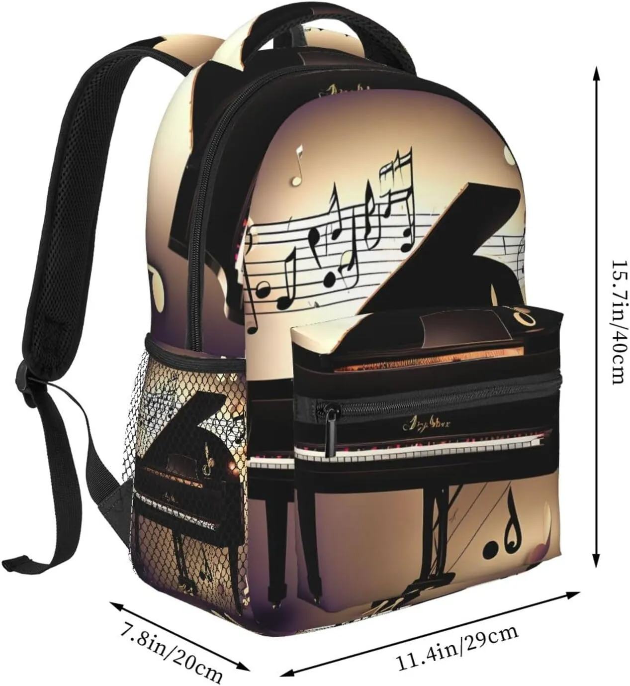 Music Note Piano Print Laptop Backpack Stylish Bookbag College Daypack Travel Business Work Bag For Men Women