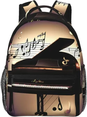 Music Note Piano Print Laptop Backpack Stylish Bookbag College Daypack Travel Business Work Bag For Men Women