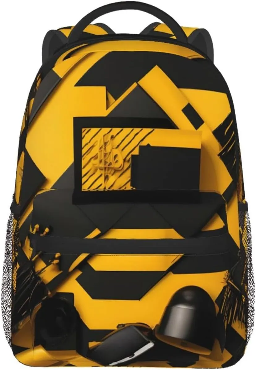 Mustard Yellow And Black Print Laptop Backpack Stylish Bookbag College Daypack Travel Business Work Bag For Men Women
