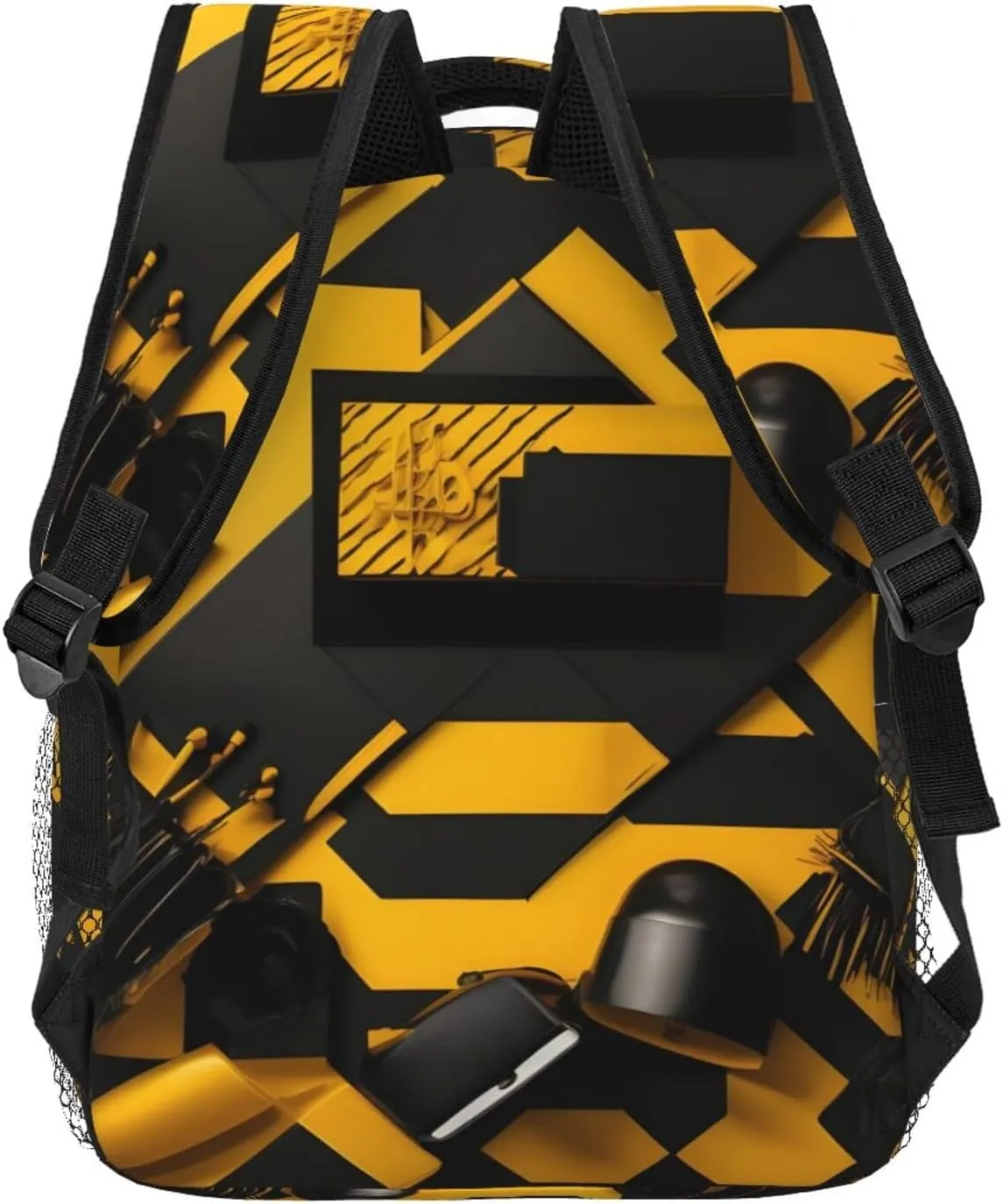 Mustard Yellow And Black Print Laptop Backpack Stylish Bookbag College Daypack Travel Business Work Bag For Men Women
