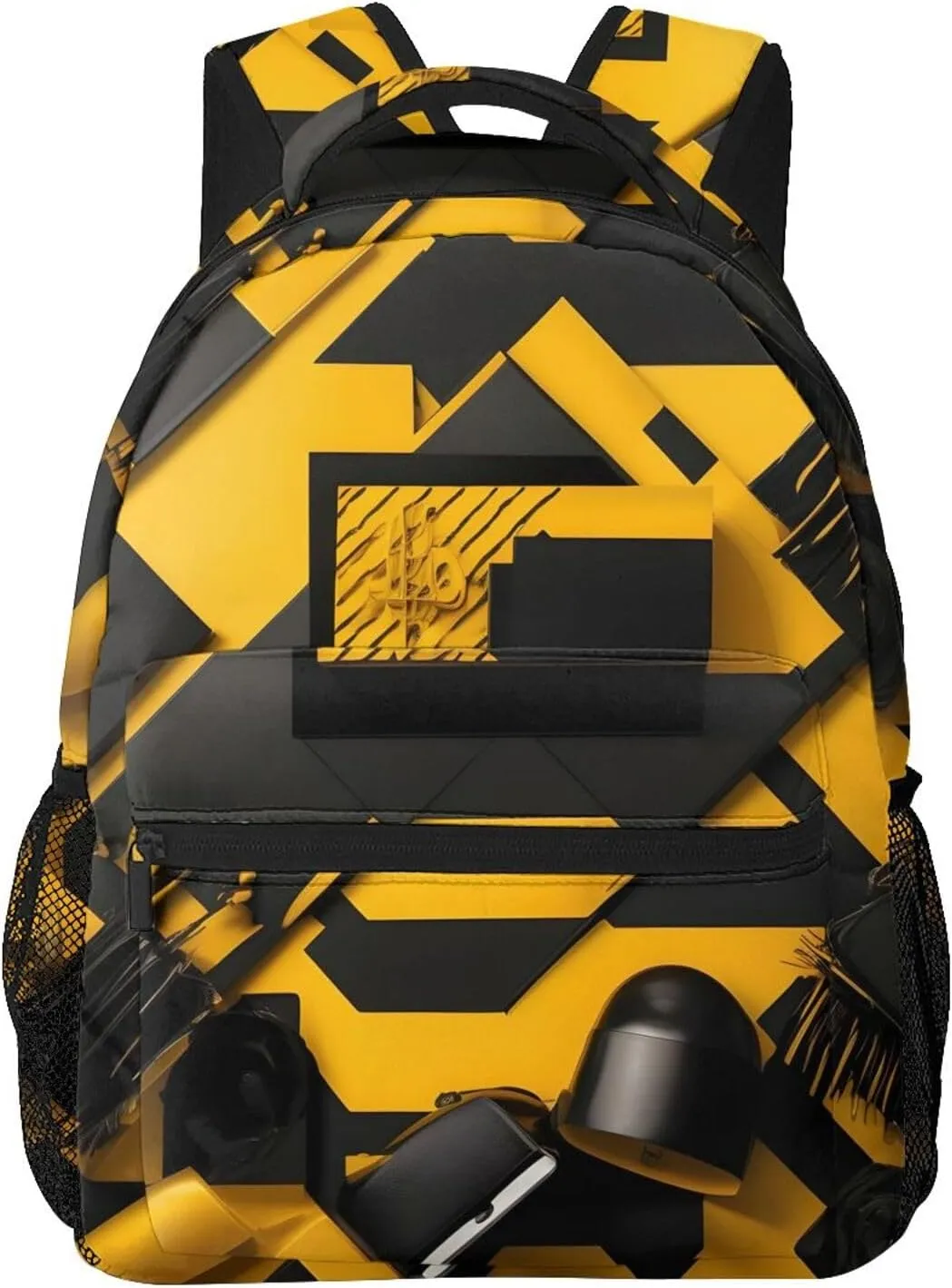 Mustard Yellow And Black Print Laptop Backpack Stylish Bookbag College Daypack Travel Business Work Bag For Men Women