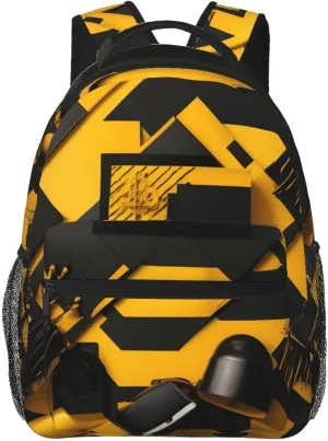 Mustard Yellow And Black Print Laptop Backpack Stylish Bookbag College Daypack Travel Business Work Bag For Men Women