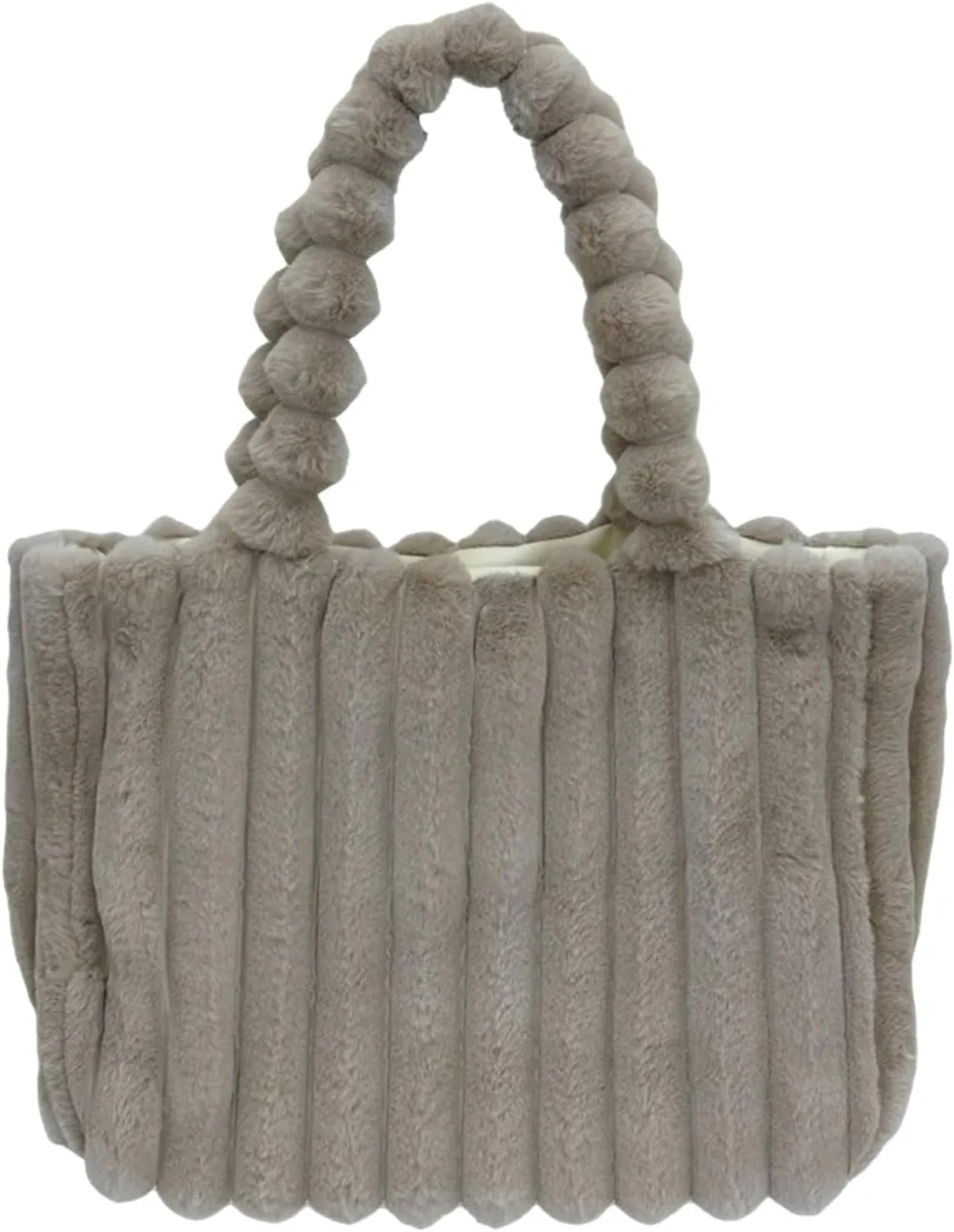 New Large Capacity Tote Bag High End Single Shoulder Furry Bag Shoulder Bags for Women (Khaki, One Size)