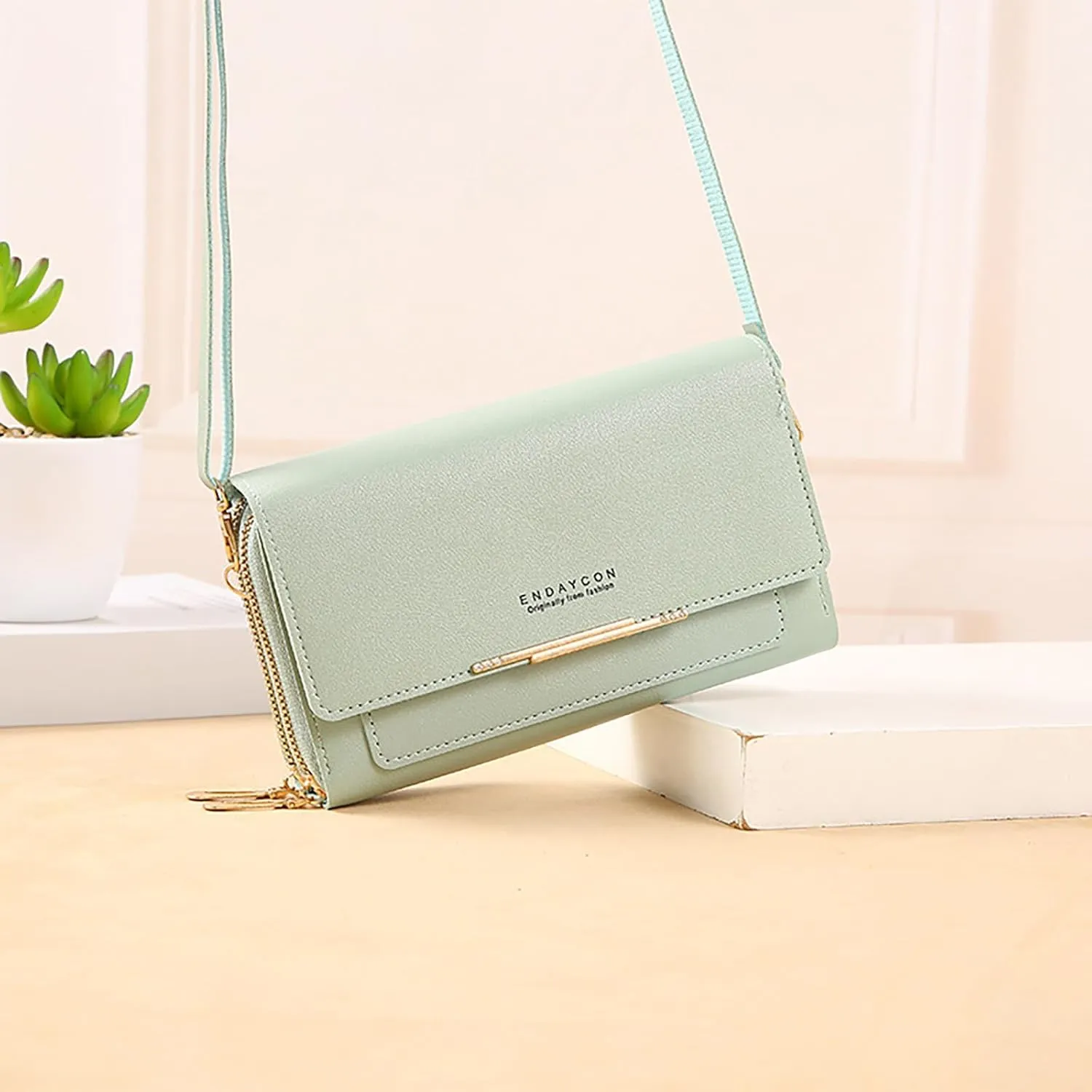 New Women's Wallet Korean Multifunctional Shoulder Bags Medium Long Clutch Bags Purse Bag for Men (Green, One Size)