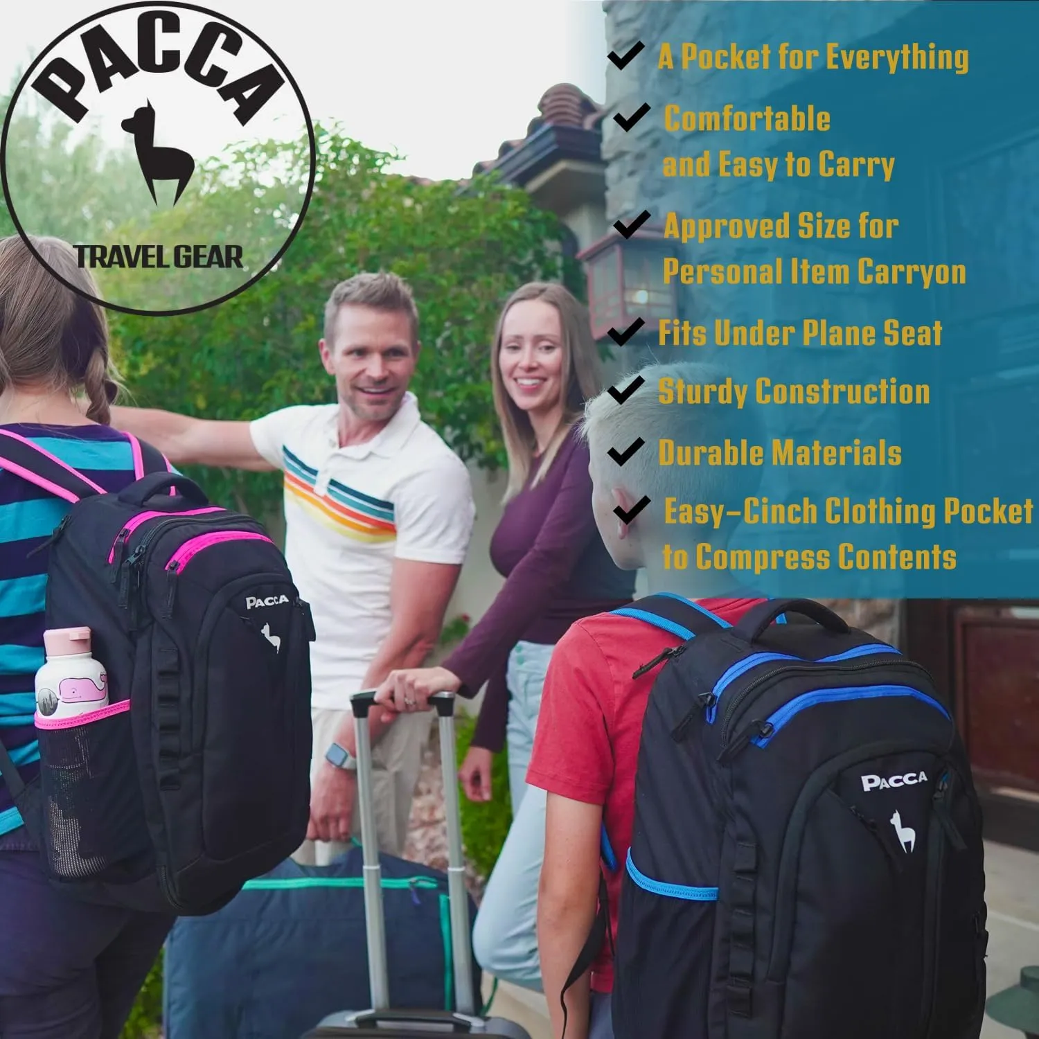 Pacca Light Travel Backpack Suitcase (Black/Blue) | 25L Carryon Luggage, Fits Under Seat | TSA, Airport, Airline Flight Approved Personal Item Under 18x14x8 | Weekend Overnight Bag